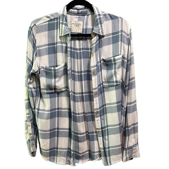 Abercrombie & Fitch Tops - Abercrombie and Fitch Women's Long Sleeve Button Up Blue and White Plaid, Medium